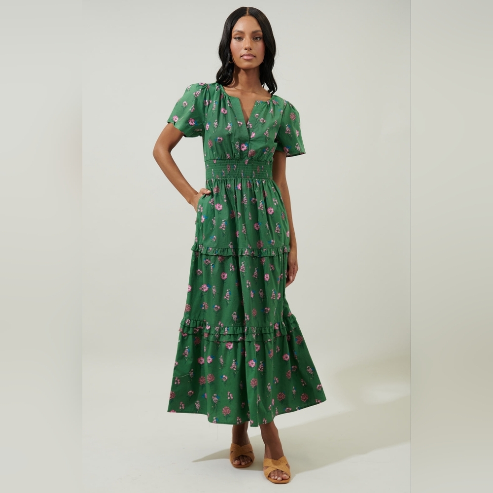 Sugarlips Trini Floral Palmer Poplin Tiered Maxi Dress